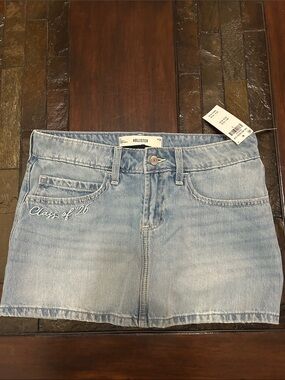Hollister Class of 2026 Faded Light Blue Denim Mini Skirt